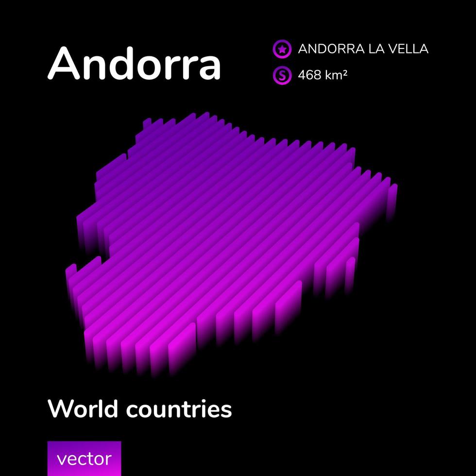 Stylized neon digital isometric striped vector Angola map with 3d effect. Map of Angola is in green and mint colors on the dark blue background