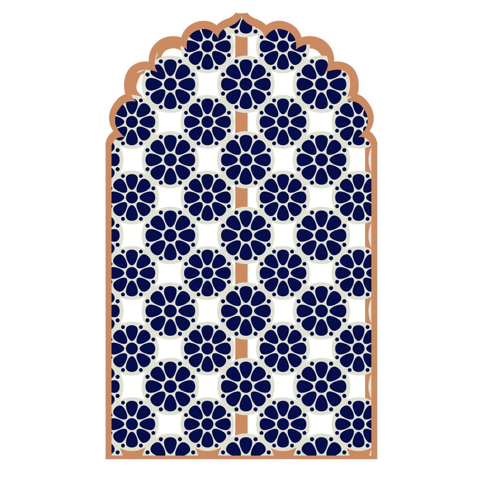 Islam window or gate. Decorative frame. Mosque dome and lanterns. Vector set of oriental geometric ornaments with grid, mesh, circles, flower silhouettes.