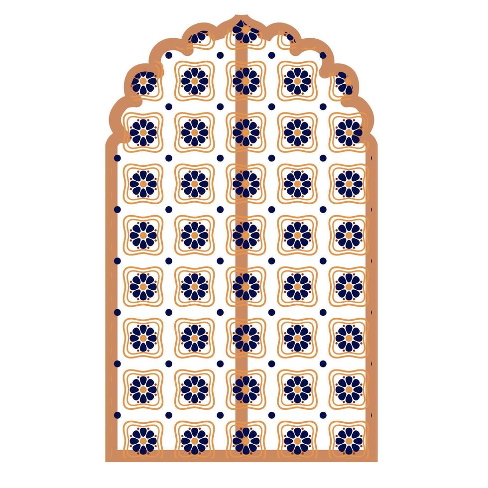 Islam window or gate. Decorative frame. Mosque dome and lanterns. Vector set of oriental geometric ornaments with grid, mesh, circles, flower silhouettes.