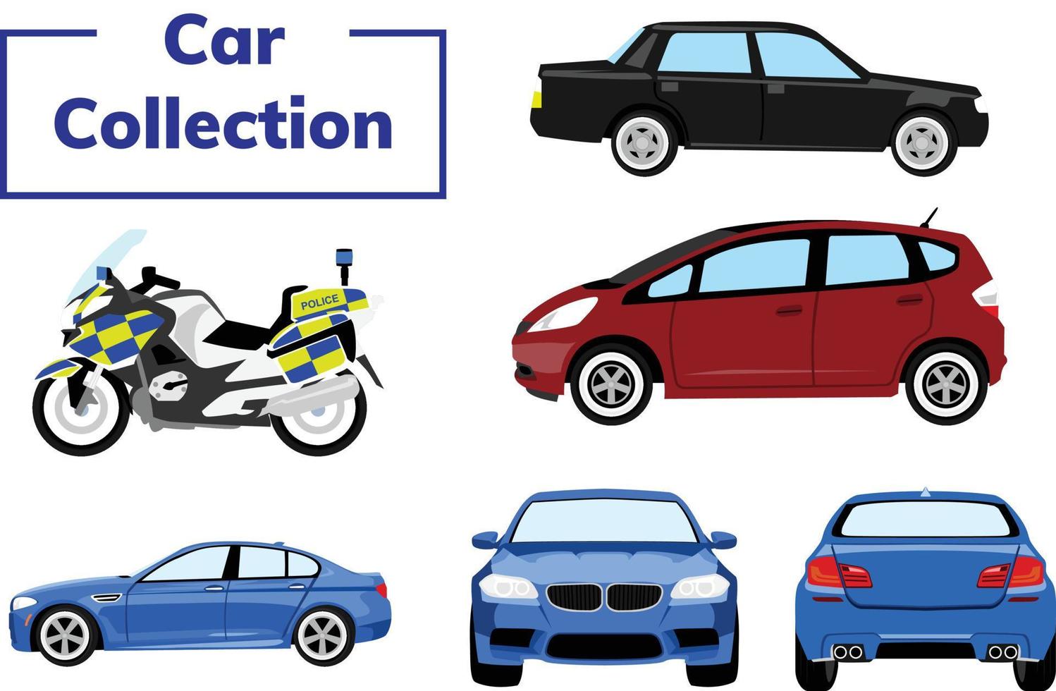cars side front and back set vector