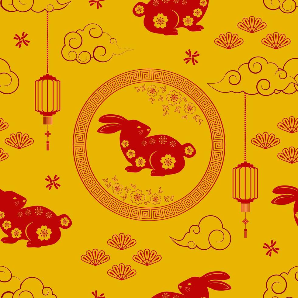 Rabbit character seamless pattern on asian style for decorative chinese new year 2023 and mid autumn festival vector