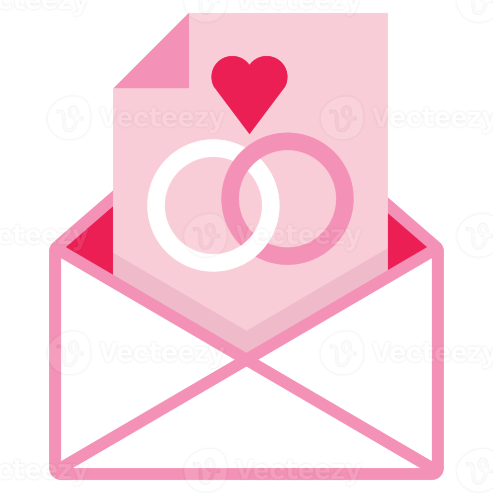 isolate valentine's day pink wedding ring on letter flat icon png