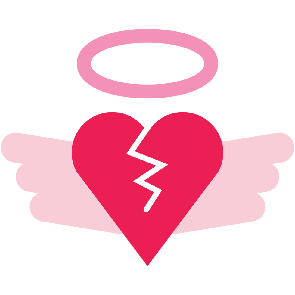 cute  isolate valentine's day pink heart and wings flat icon png