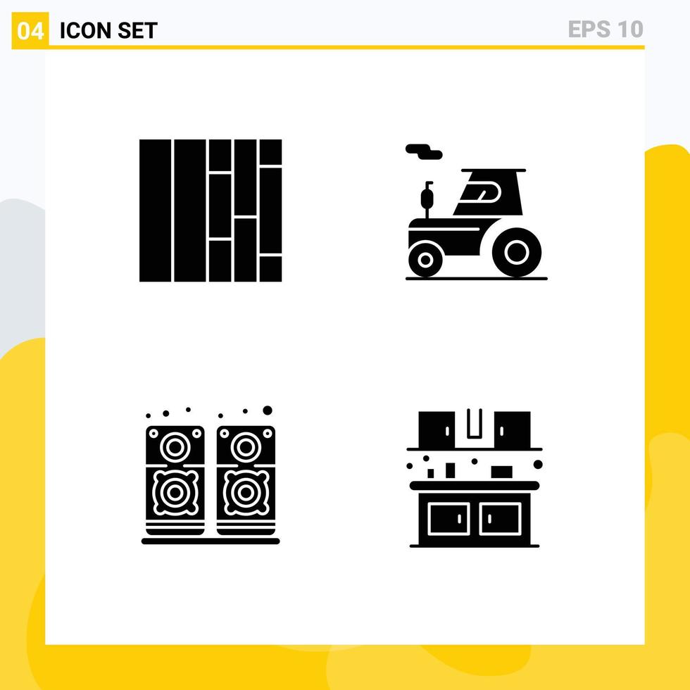 Mobile Interface Solid Glyph Set of 4 Pictograms of layout cook tractor music food Editable Vector Design Elements