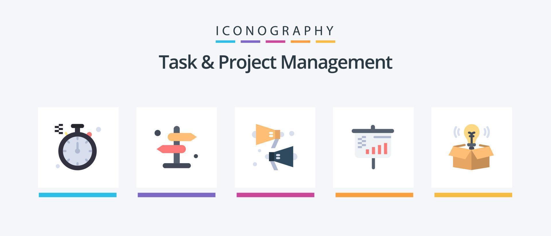 Task And Project Management Flat 5 Icon Pack Including . idea. sound. bulb. screen. Creative Icons Design vector