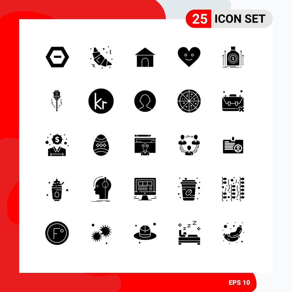 paquete de iconos de vector de stock de 25 signos y símbolos de línea para fondos de dinero bolsa de manguera corazón elementos de diseño de vector editables
