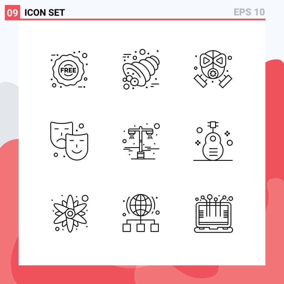 Universal Icon Symbols Group of 9 Modern Outlines of light paint fire arts mask Editable Vector Design Elements