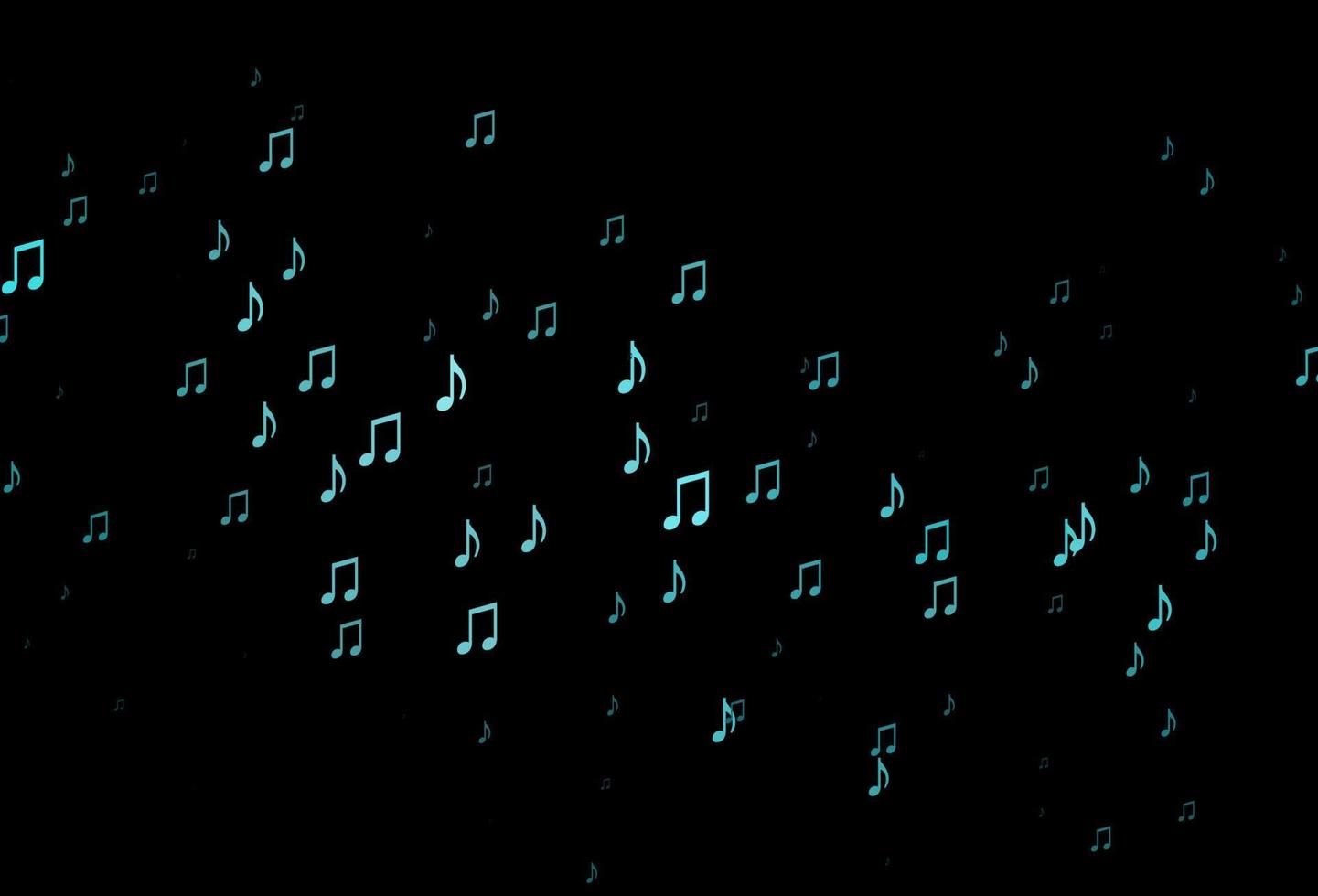 Dark BLUE vector background with music symbols.