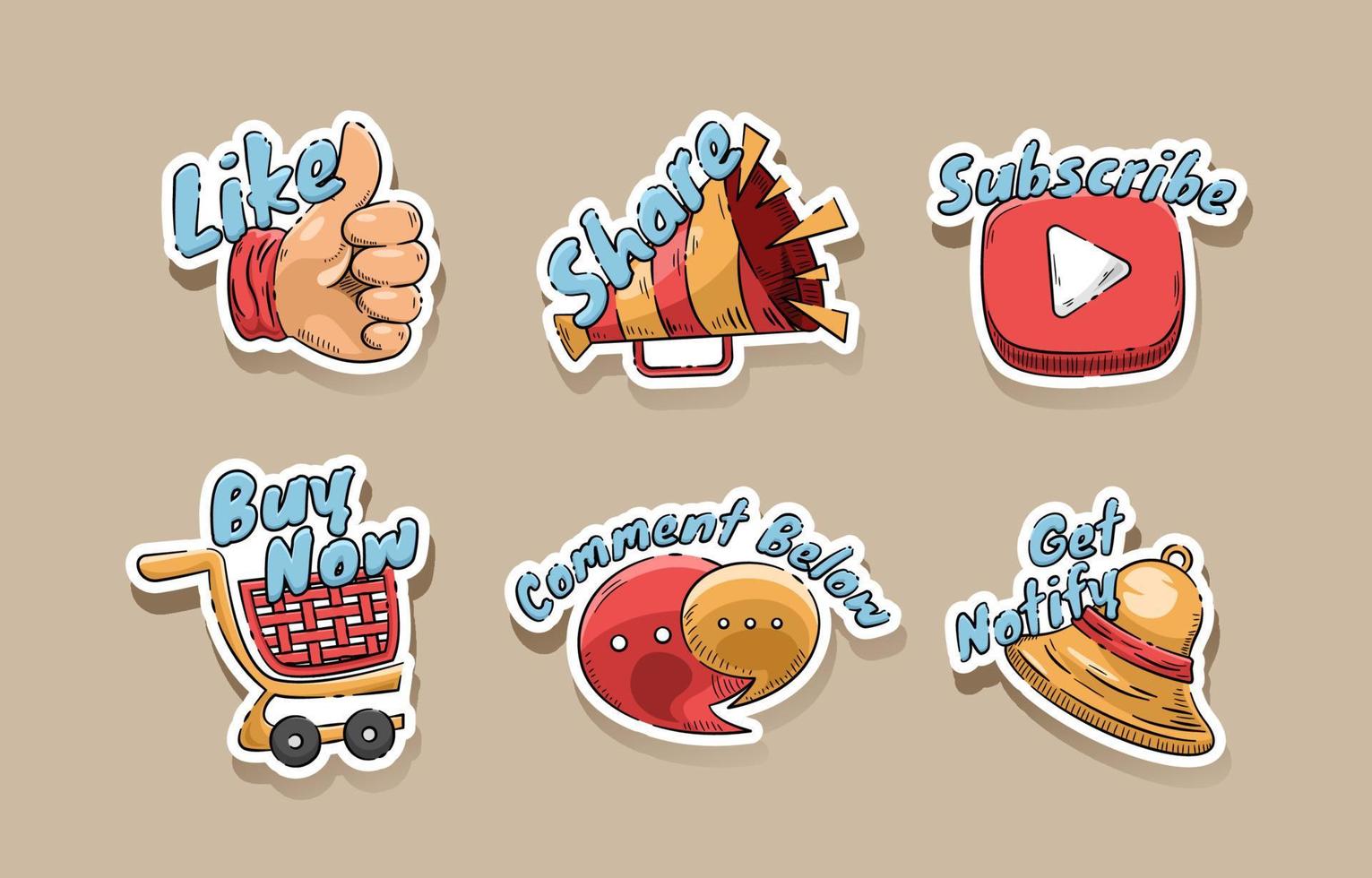 Set of Social Media Streaming Action Button Sticker vector