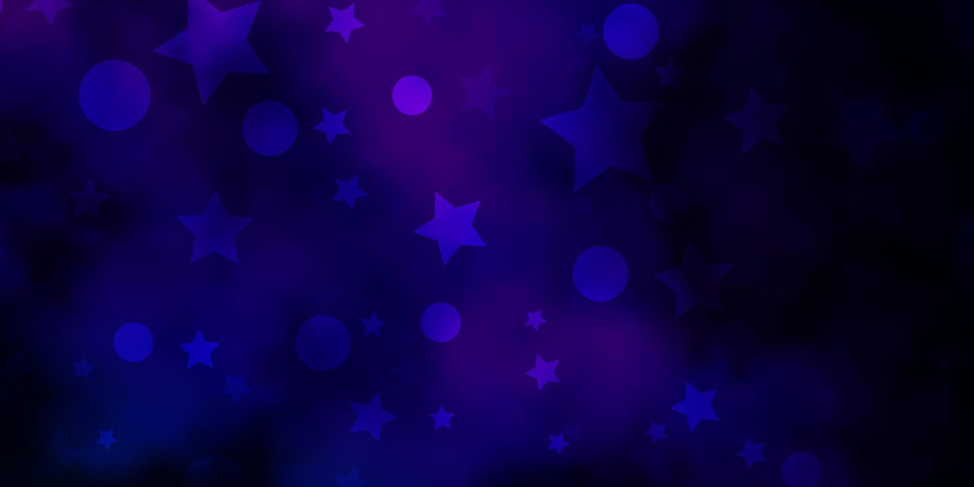 plantilla de vector de color rosa oscuro, azul con círculos, estrellas.