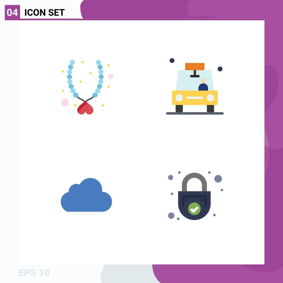 4 Universal Flat Icon Signs Symbols of love cloud present location storage Editable Vector Design Elements