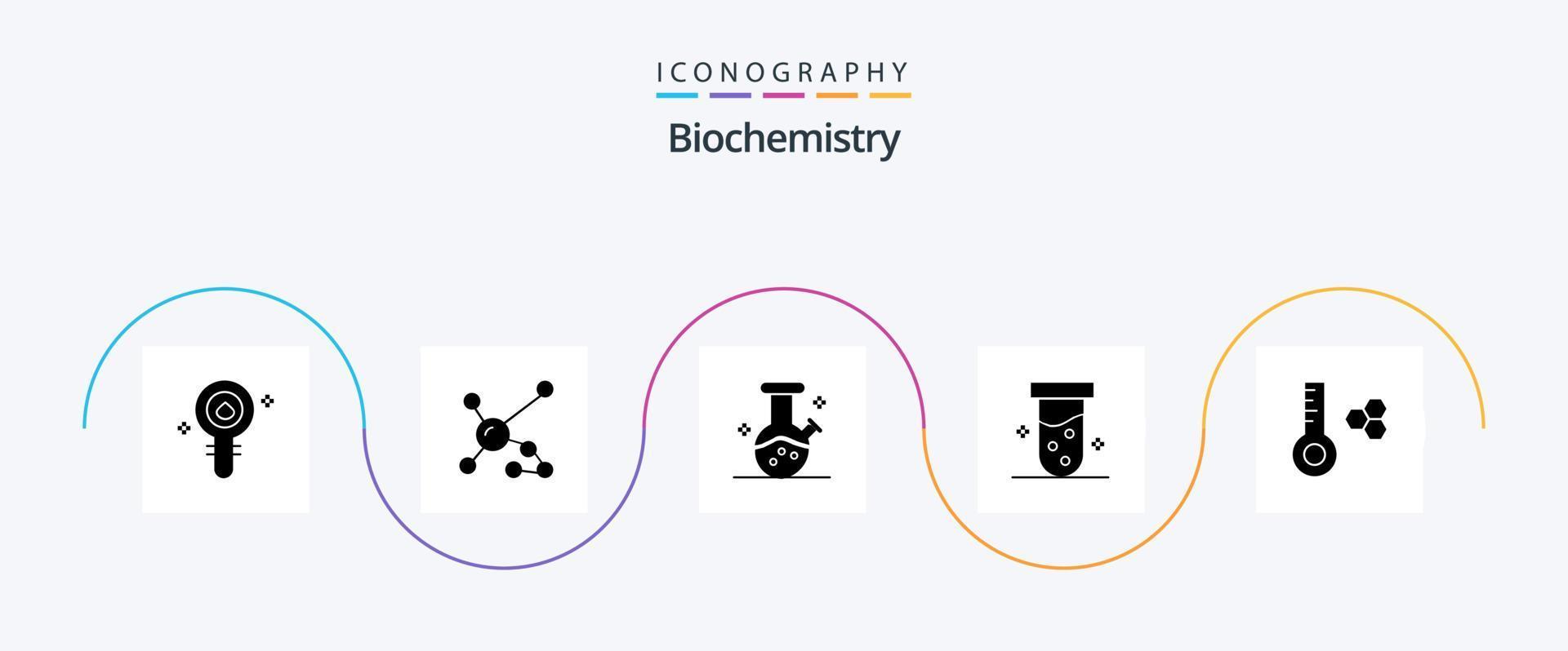 Biochemistry Glyph 5 Icon Pack Including temperature. test. dna. lab. potion vector