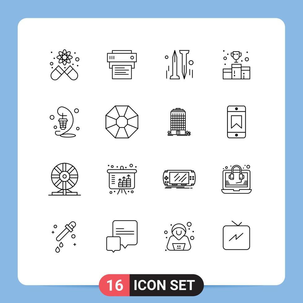 Pack of 16 Modern Outlines Signs and Symbols for Web Print Media such as ramadan lantern diy number first position Editable Vector Design Elements