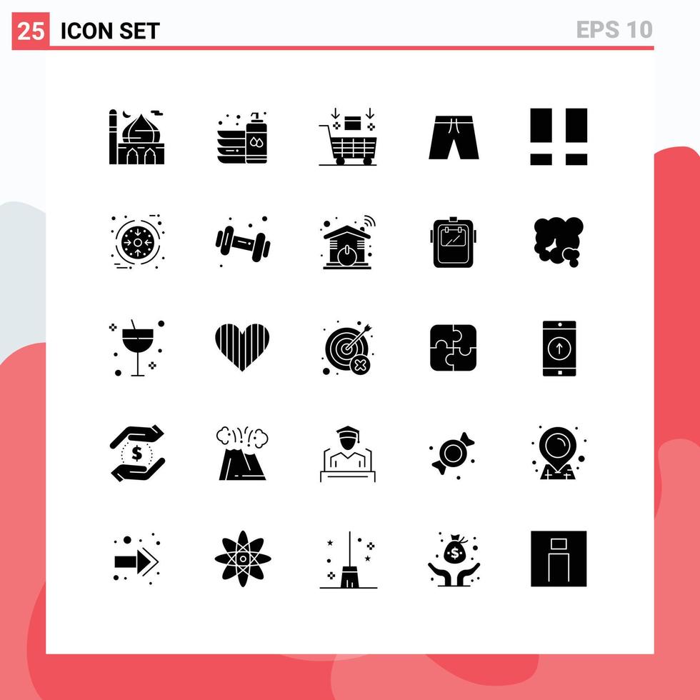 Modern Set of 25 Solid Glyphs and symbols such as clothing shorts liquid valentine robot Editable Vector Design Elements