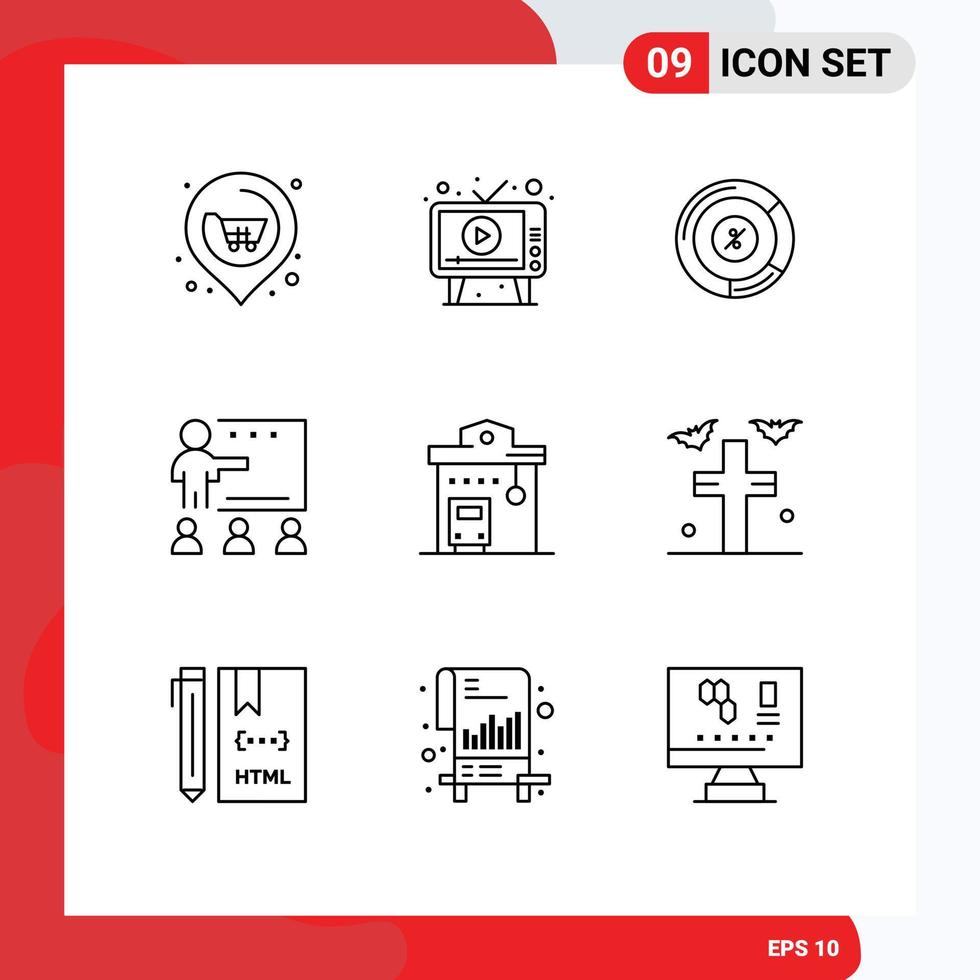 9 Thematic Vector Outlines and Editable Symbols of students people screen education share Editable Vector Design Elements