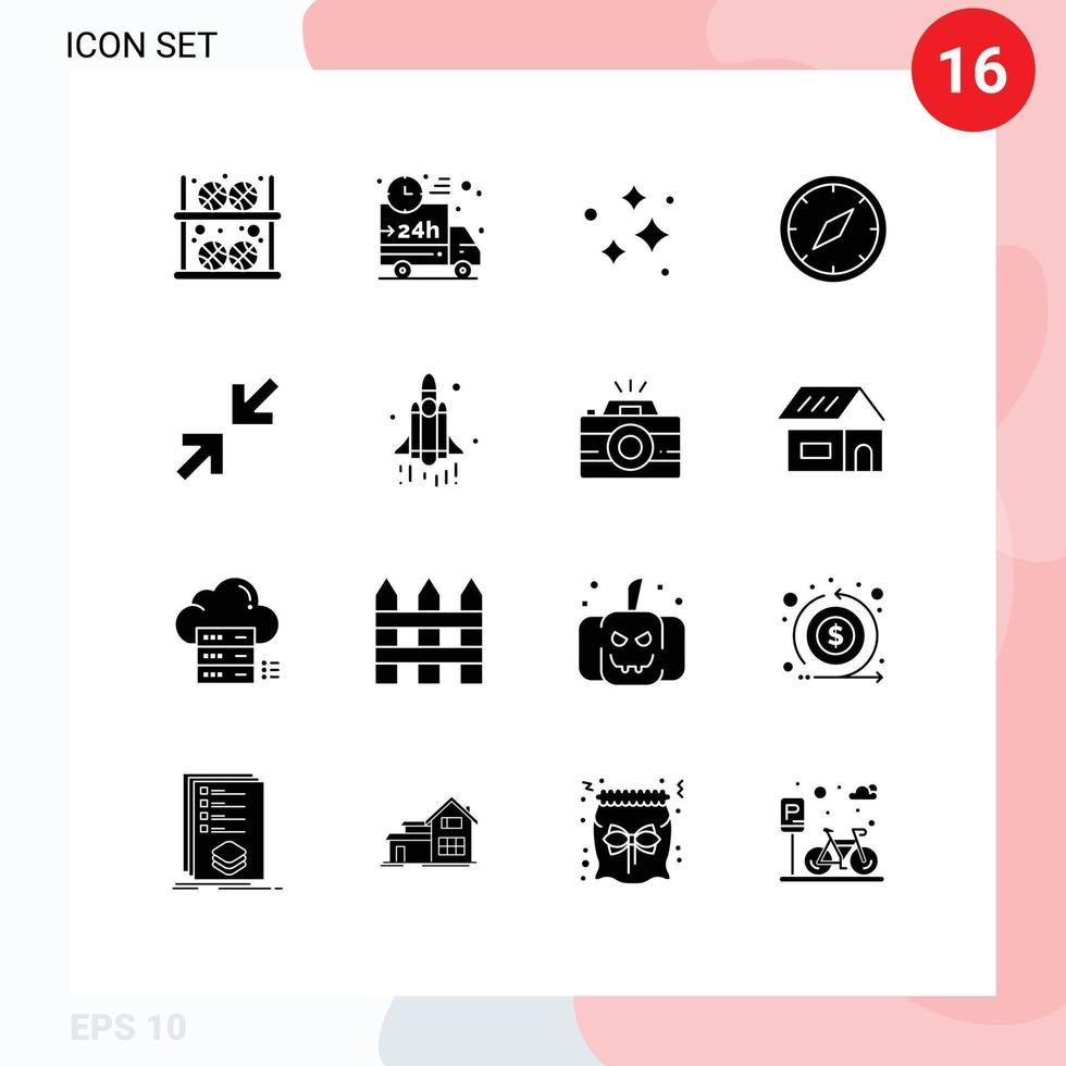 16 Thematic Vector Solid Glyphs and Editable Symbols of gps compass shipping washing neat Editable Vector Design Elements
