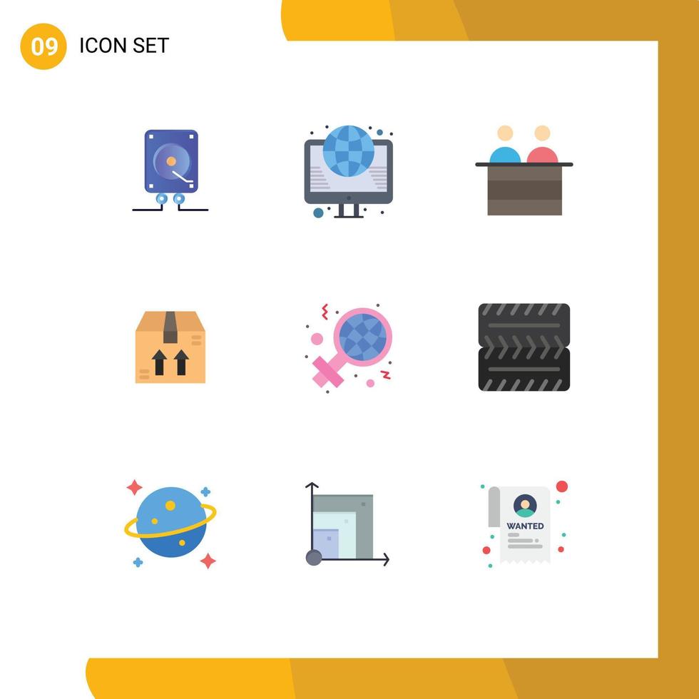Editable Vector Line Pack of 9 Simple Flat Colors of international package web ecommerce person Editable Vector Design Elements