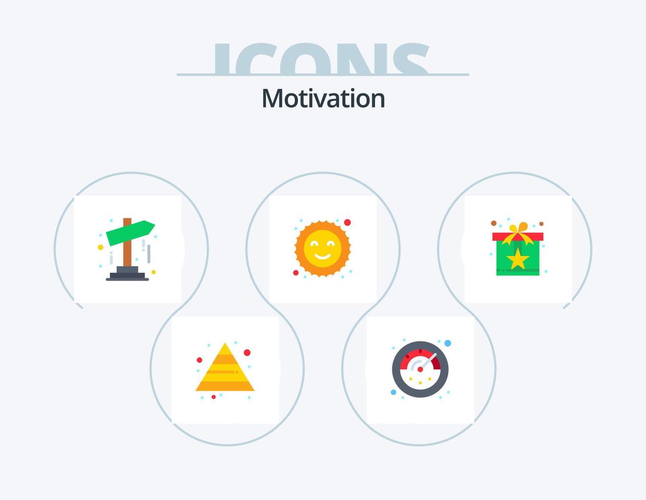 paquete de iconos planos de motivación 5 diseño de iconos. sorpresa. premio. puntero. regalo. feliz vector