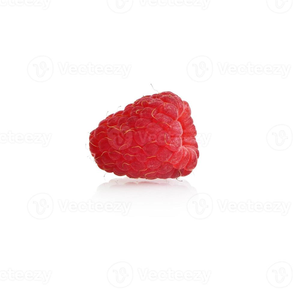 Bright juicy red raspberry on a white background with reflection. Design element. Clipart photo