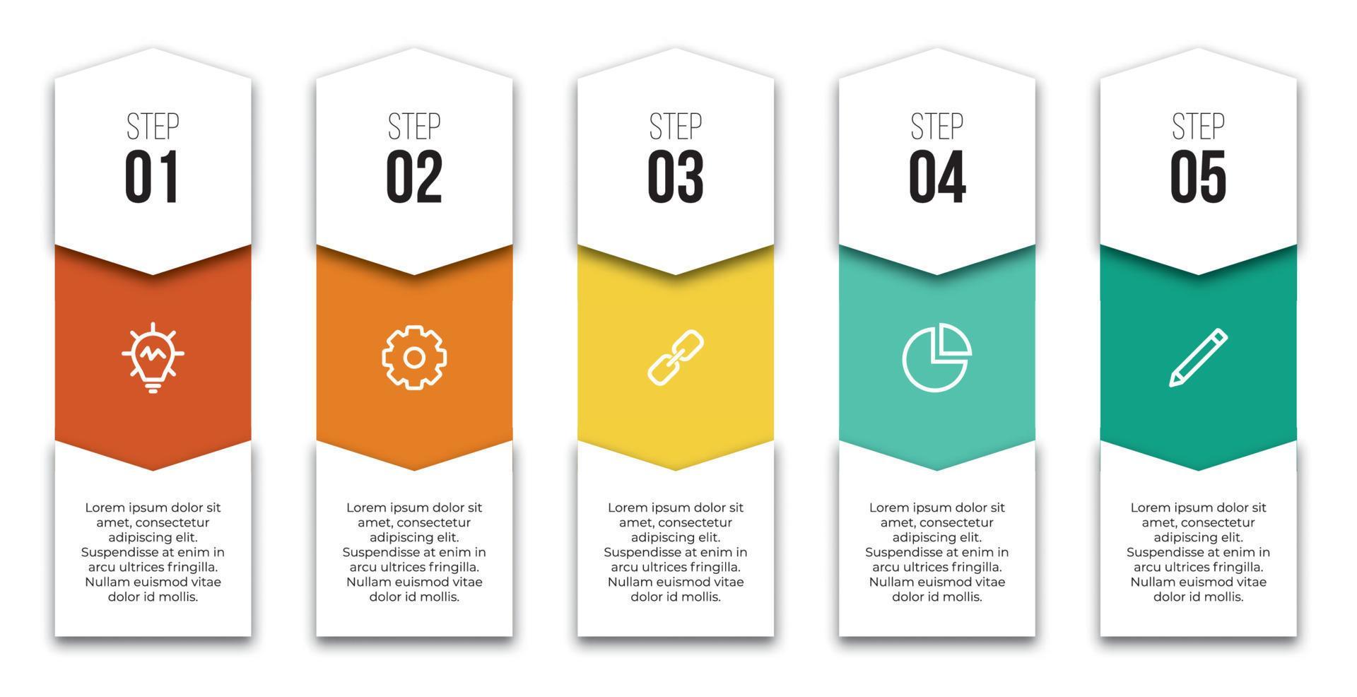5 points or steps layout design with icons for infographic, brochure