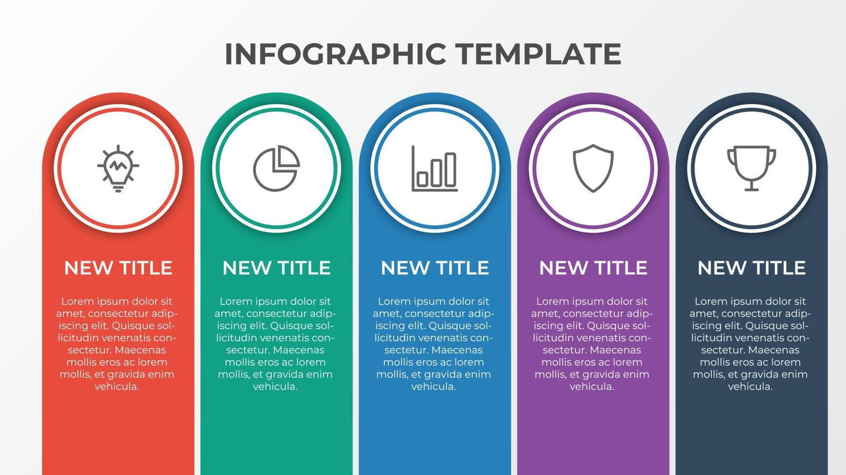 infographic list template element with 5 points and icons, use for describing or showing workflow, task, timeline, process, information on slide presentation, poster, brochure, banner, etc. vector