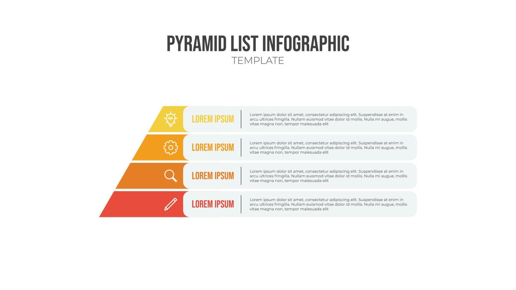 Pyramid list infographic element vector, 4 list template with icons. Use to show proportional, interconnected, or hierarchical relationships. vector