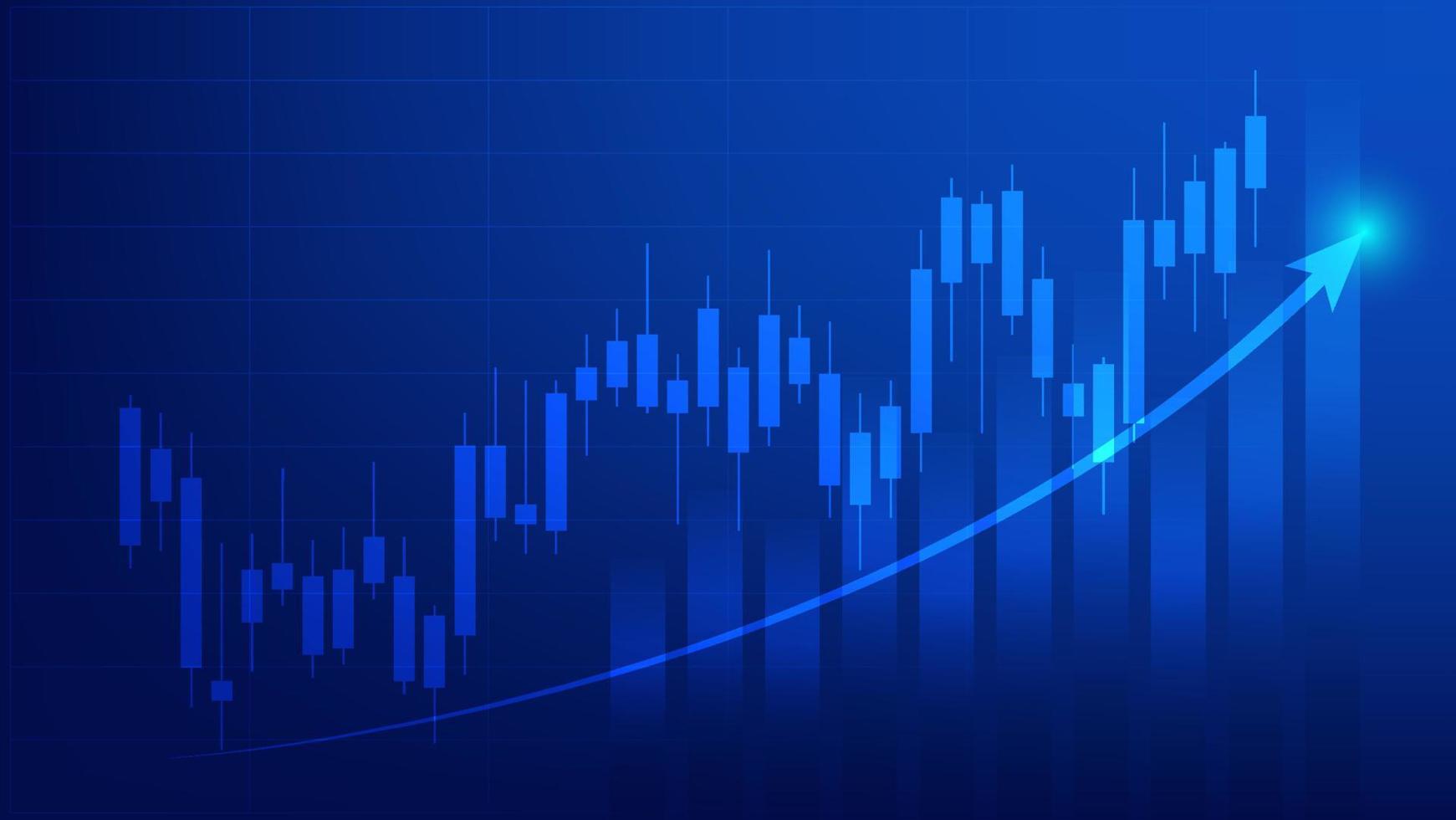 las estadísticas de negocios financieros con gráfico de barras y gráfico de velas muestran el precio del mercado de valores y las ganancias efectivas en el fondo azul vector