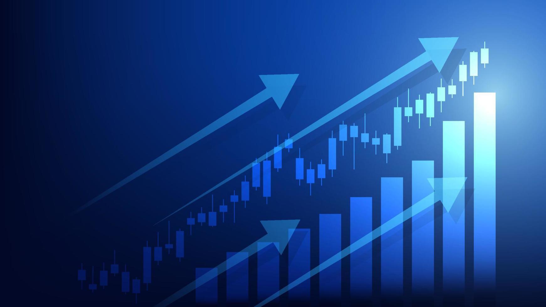 concepto de fondo de economía y finanzas. velas del mercado de valores con gráfico de barras y flecha de tendencia alcista vector