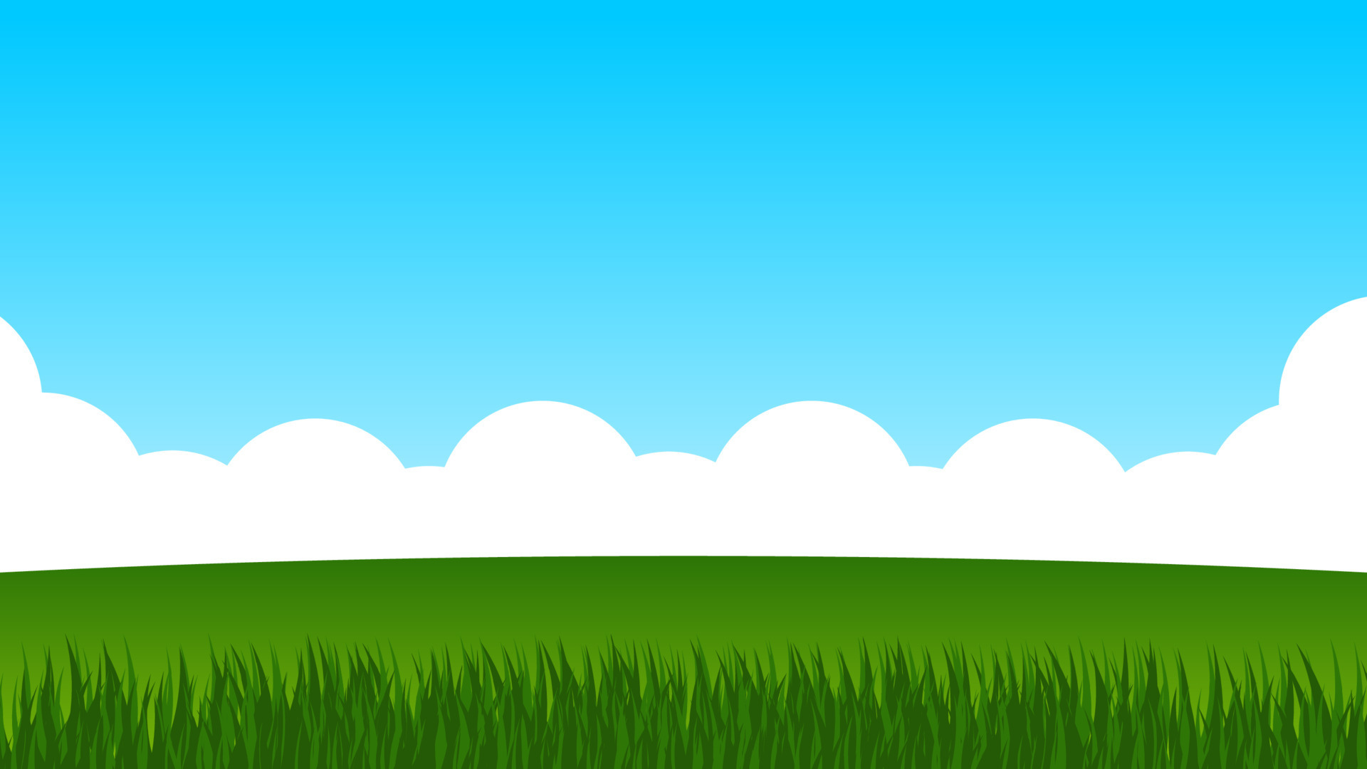 landscape cartoon scene. green field with white cloud and blue sky