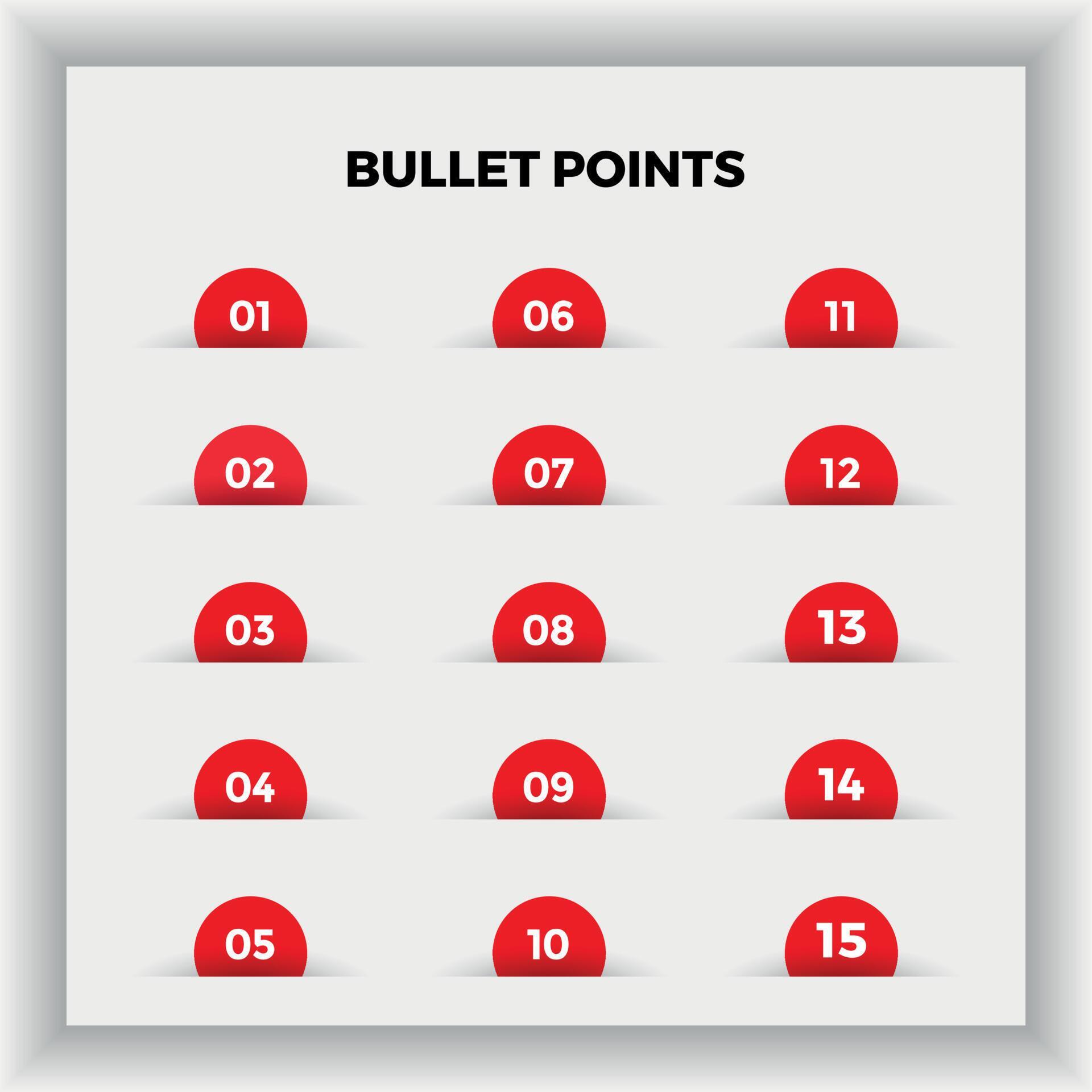 bullet points numbers from one to fifteen 17176027 Vector Art at Vecteezy