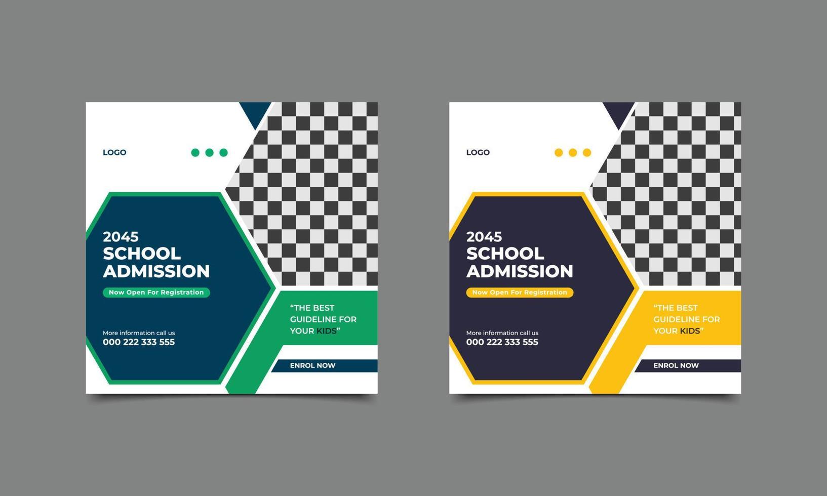 Back to school admission social media post square banner and school admission web banner template design. vector illustration.