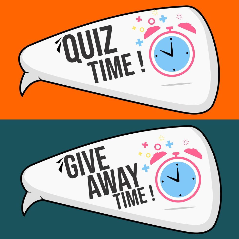 quiz time banner template with clock icon. comic style speech bubble vector