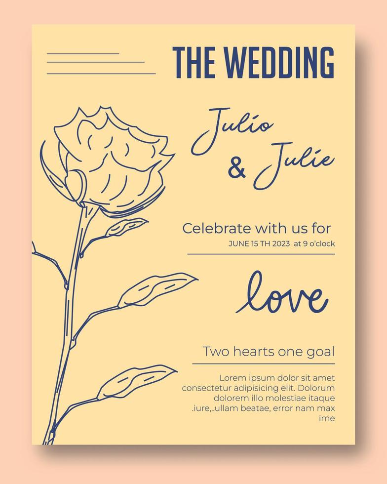 plantilla de tarjeta de boda editable con adorno floral vector