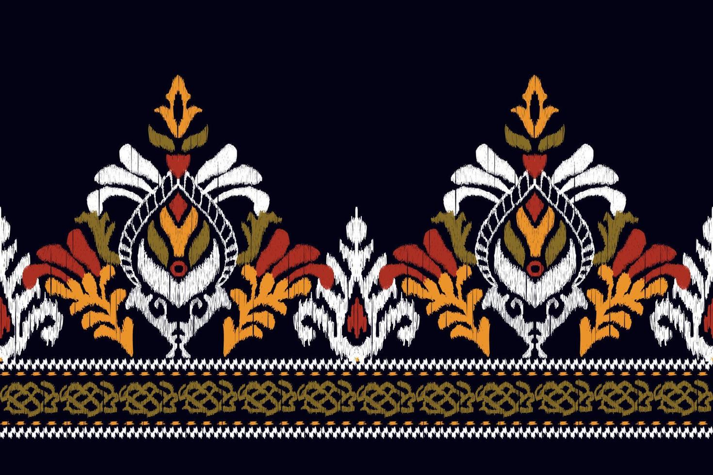 Ikat floral paisley embroidery on black background.geometric ethnic oriental pattern traditional.Aztec style abstract vector illustration.design for texture,fabric,clothing,wrapping,decoration,sarong.