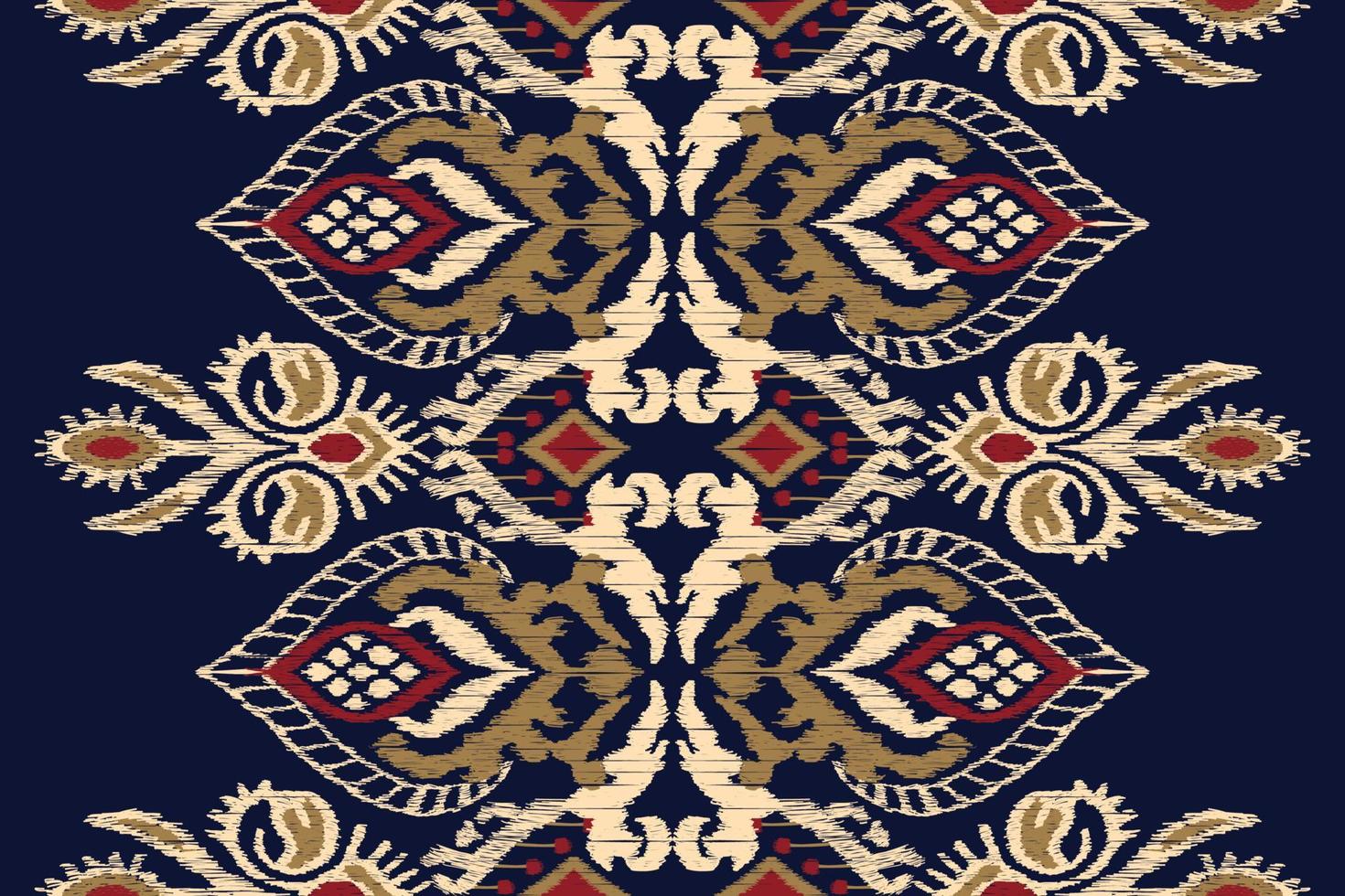 Ikat floral paisley embroidery on navy blue background.geometric ethnic oriental pattern traditional.Aztec style abstract vector illustration.design for texture,fabric,clothing,wrapping,decoration.