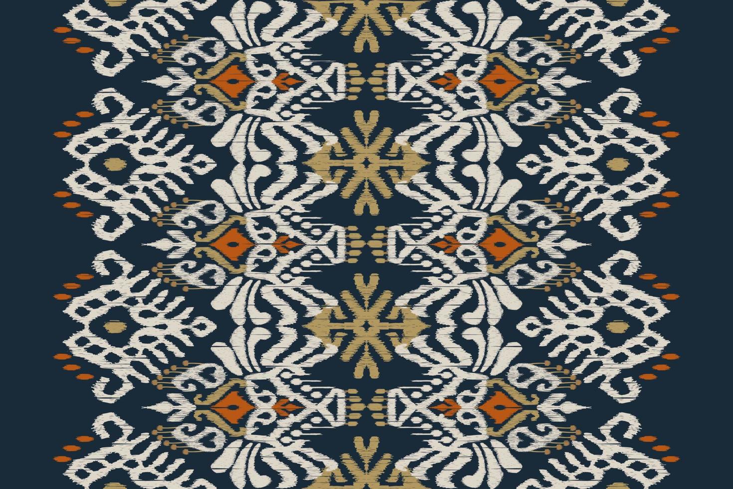 Ikat floral paisley embroidery on navy blue background.geometric ethnic oriental pattern traditional.Aztec style abstract vector illustration.design for texture,fabric,clothing,wrapping,decoration.