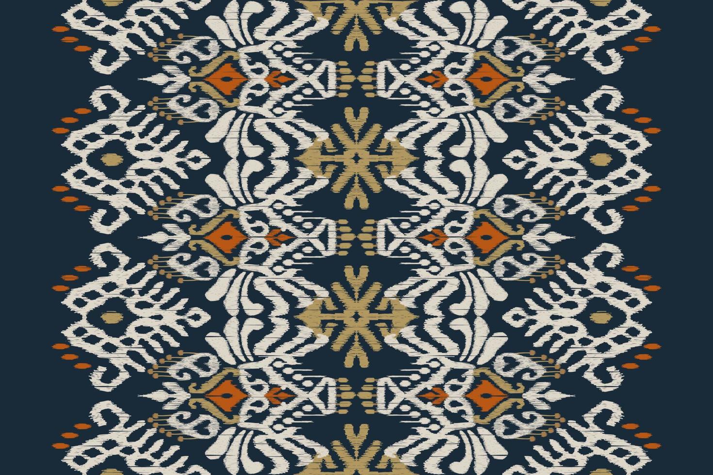 Ikat floral paisley embroidery on navy blue background.geometric ethnic oriental pattern traditional.Aztec style abstract vector illustration.design for texture,fabric,clothing,wrapping,decoration.