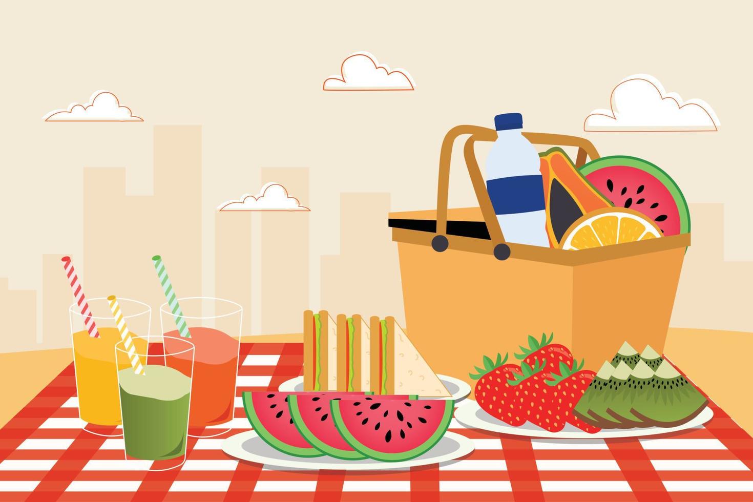 Summer picnic flat illustrations simple and elegant vector design