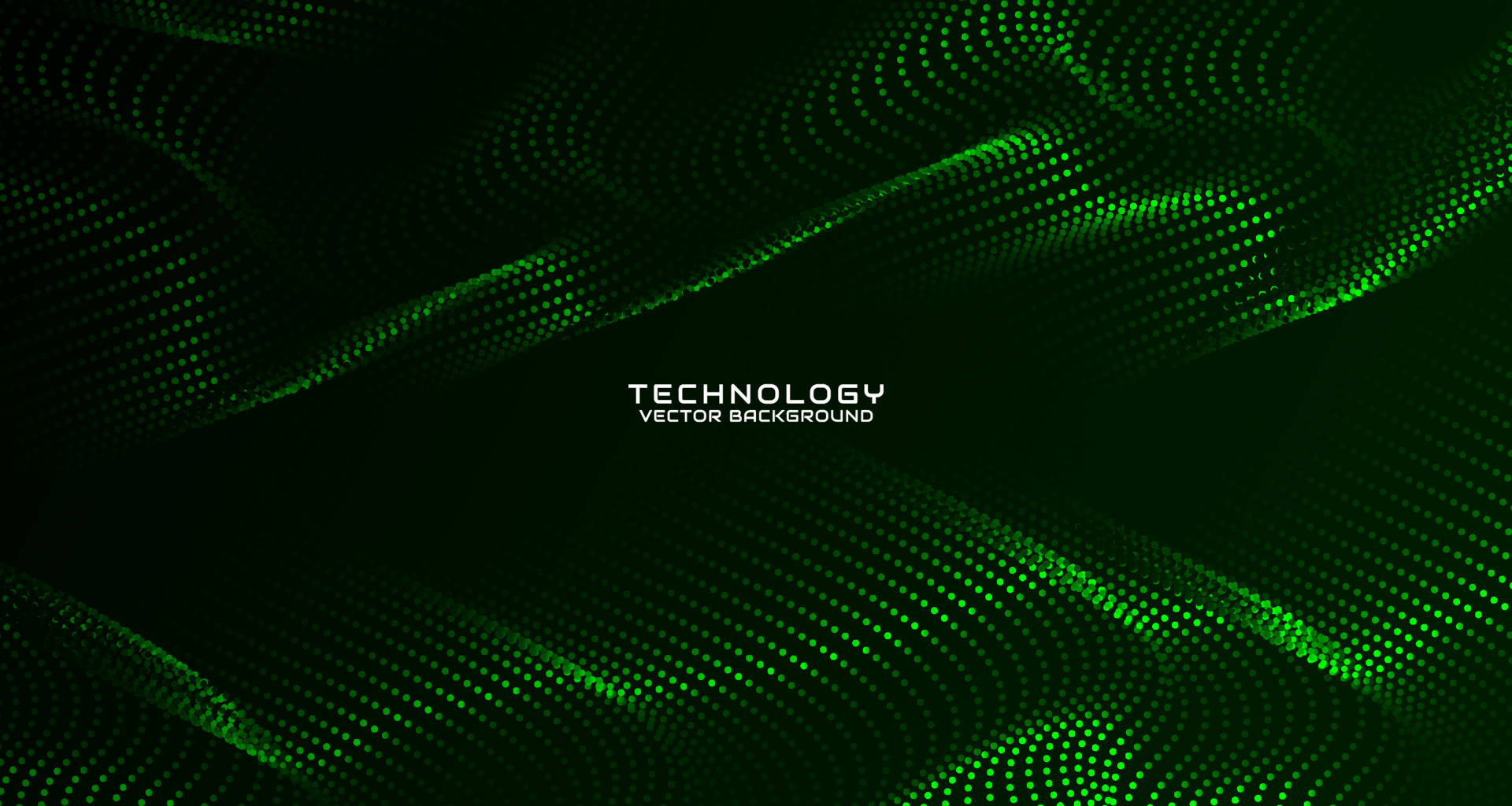 Green techno abstract background on dark space with waving particle ...