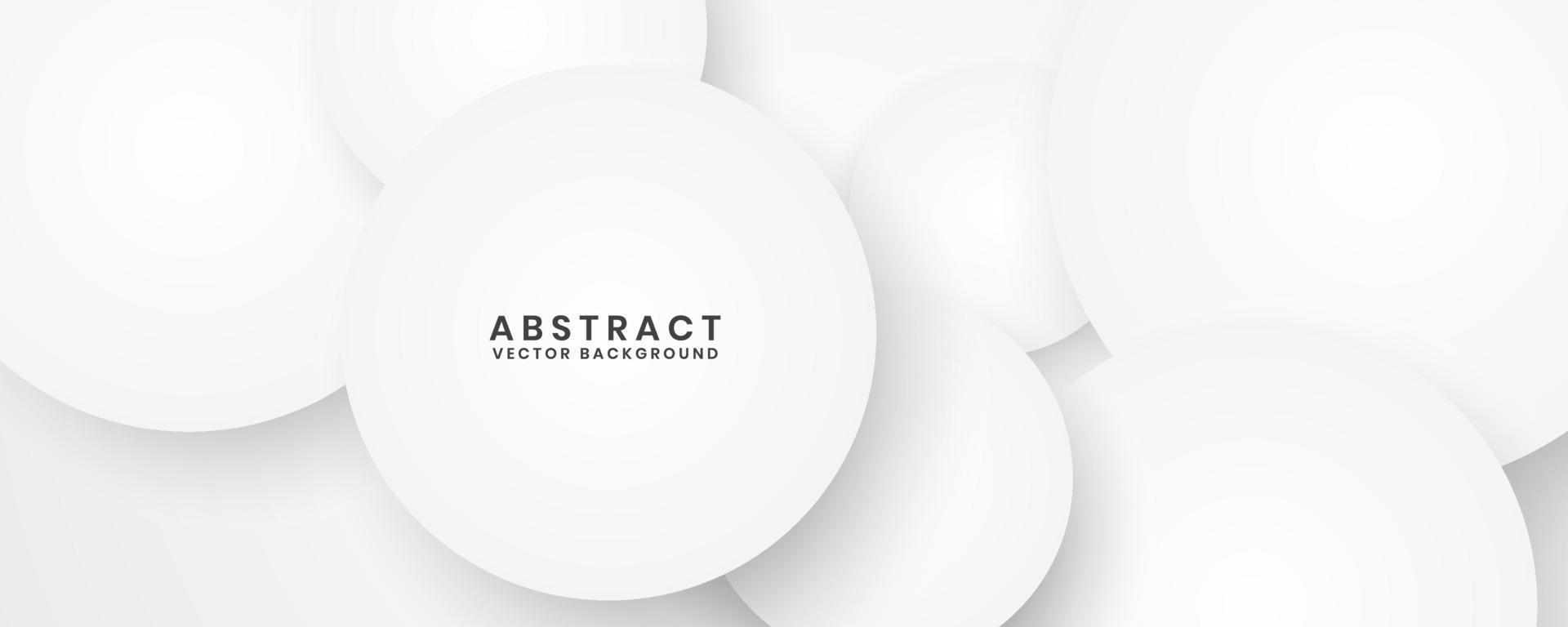 3D white geometric abstract background overlap layer on bright space with circle shapes decoration. Minimalist graphic design element future style concept for banner, flyer, card, cover, or brochure vector