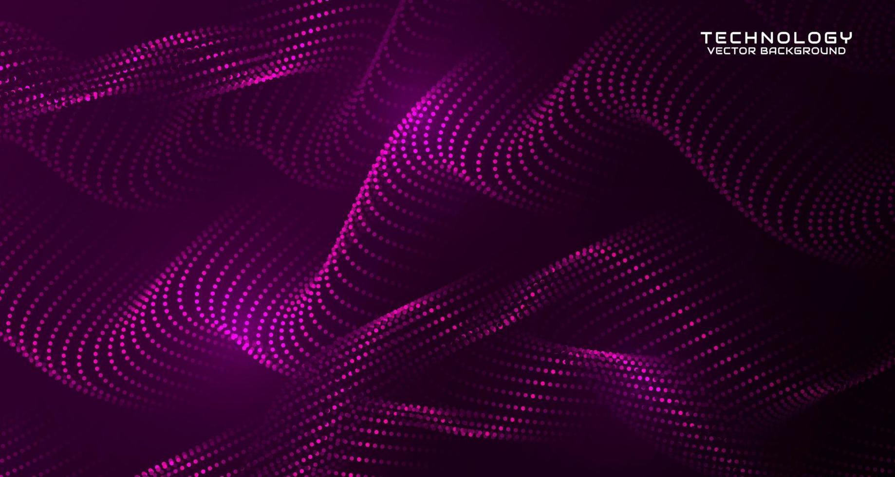 Purple techno abstract background on dark space with waving particle style effect. Graphic design element with 3d moving dots flow concept for banner, flyer, card, brochure cover, or landing page vector