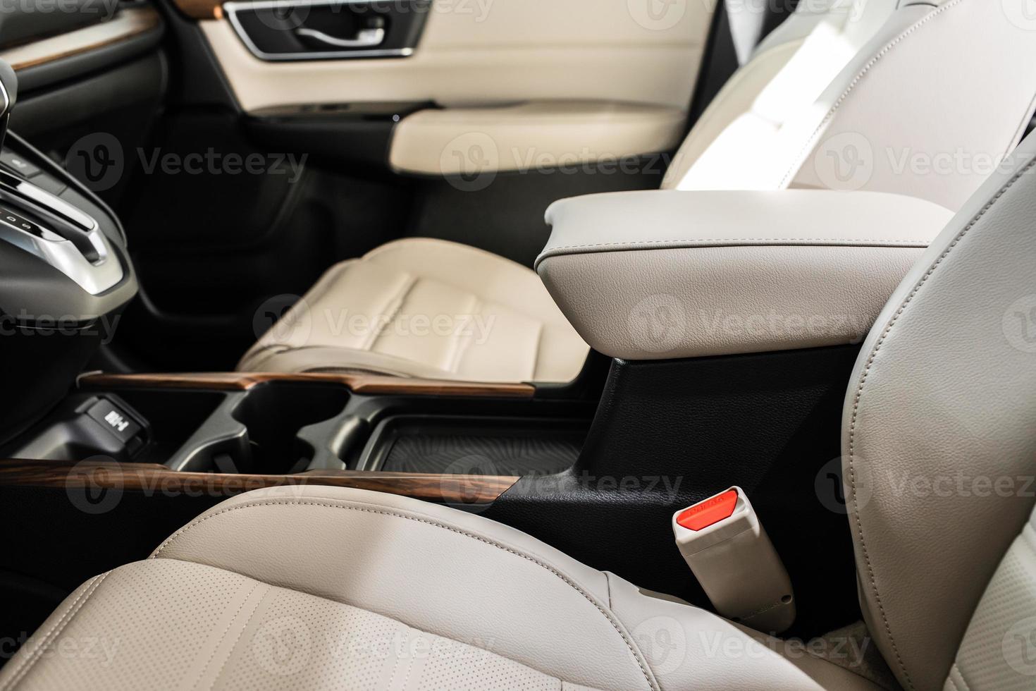 details of stylish car interior, leather interior photo