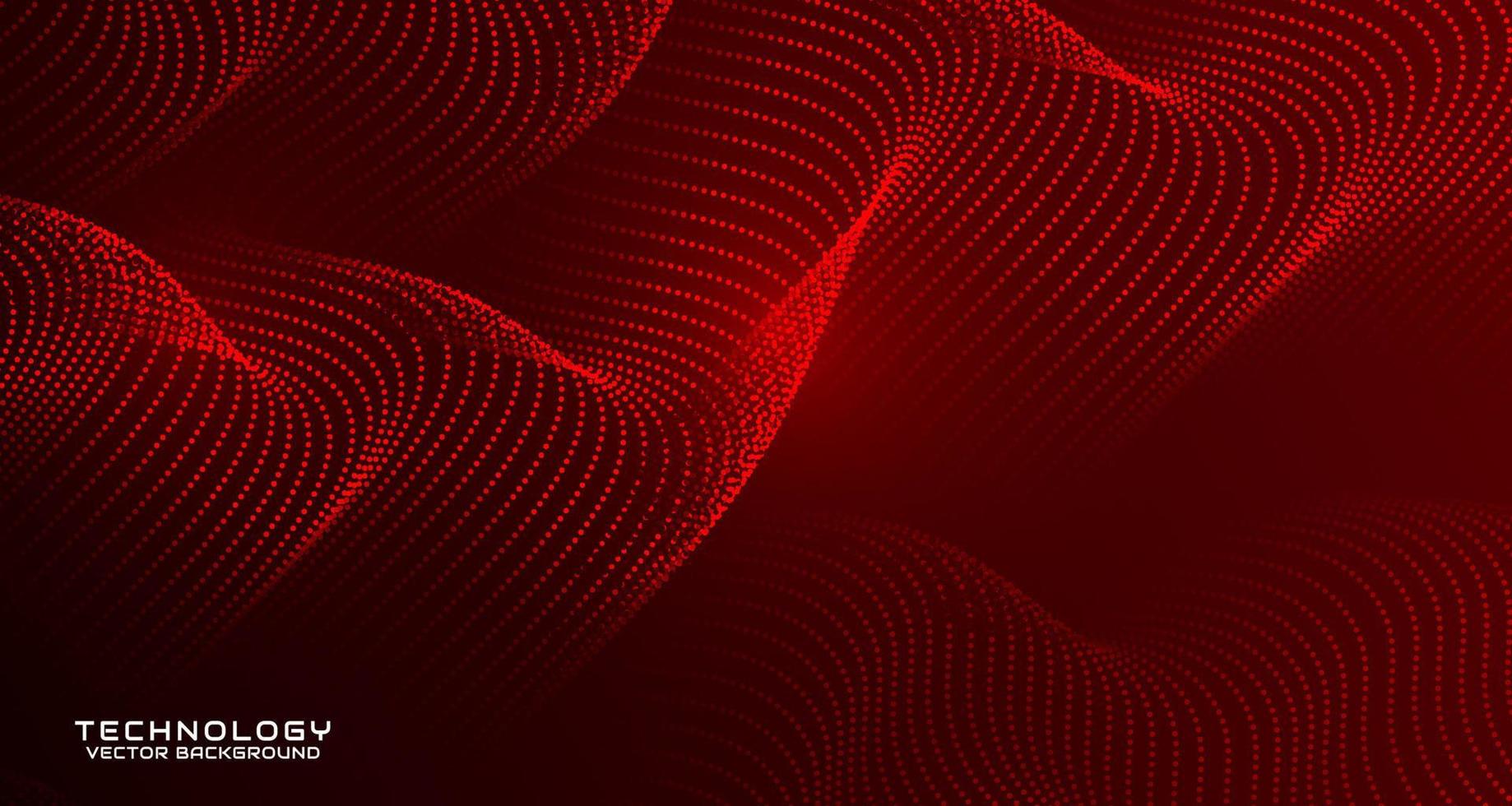 Red techno abstract background on dark space with waving particle style effect. Graphic design element with 3d moving dots flow concept for banner, flyer, card, brochure cover, or landing page vector