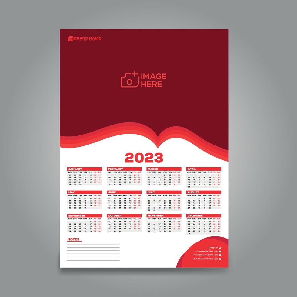 1-page Wall calendar design for 2023. Vector design print-ready template