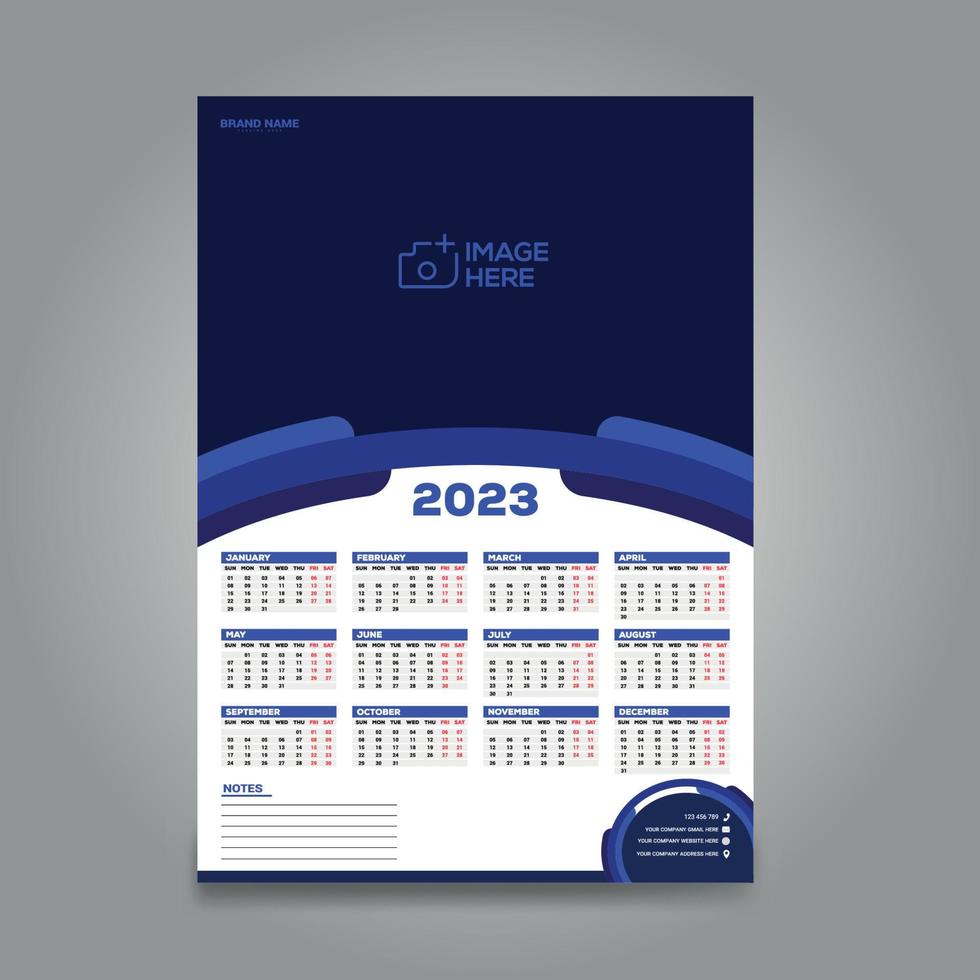 2023 calendar design template. The week Starts on Sunday. Set of 12 months on 1 page. Vector illustration.
