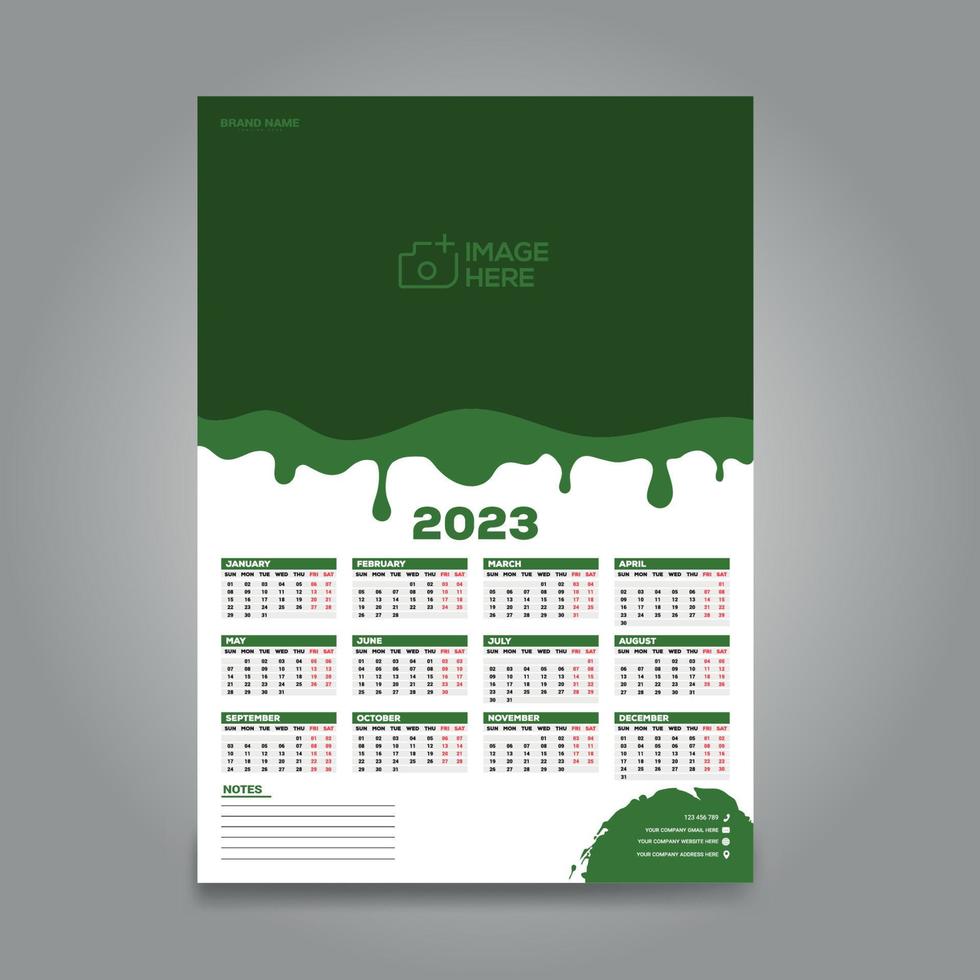 Plantilla de diseño de calendario 2023. la semana comienza el domingo. conjunto de 12 meses en 1 página. ilustración vectorial vector