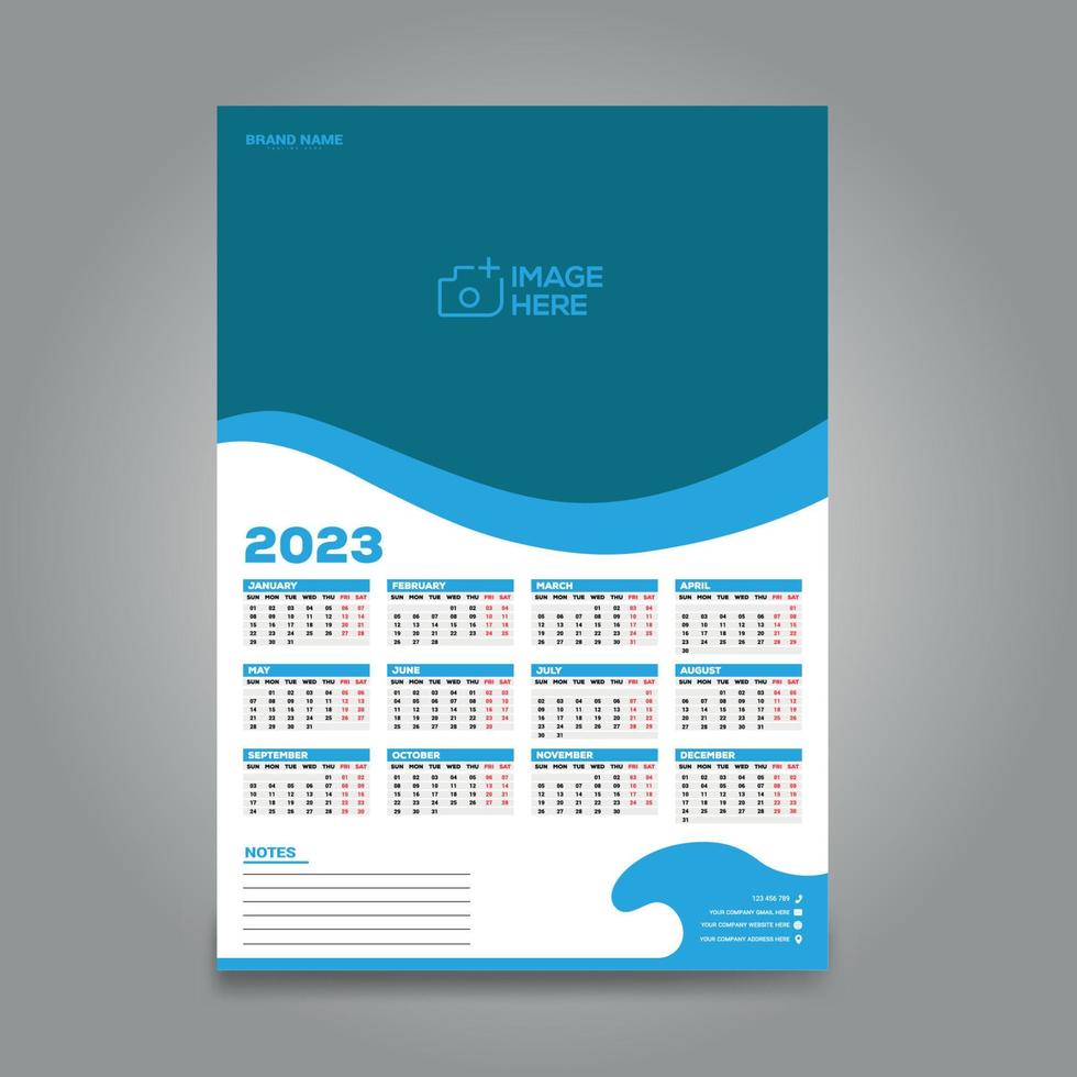2023 calendar design template. The week Starts on Sunday. Set of 12 months on 1 page. Vector illustration.