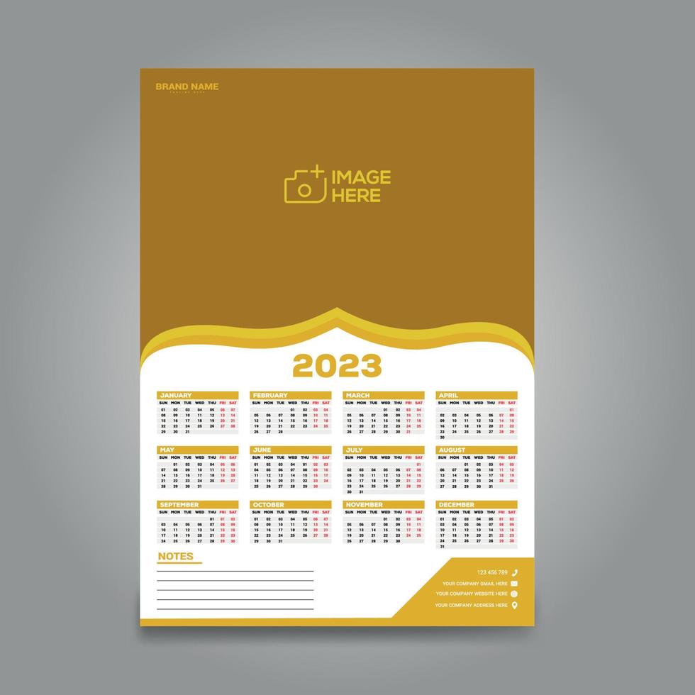 2023 calendar design template. The week Starts on Sunday. Set of 12 months on 1 page. Vector illustration.