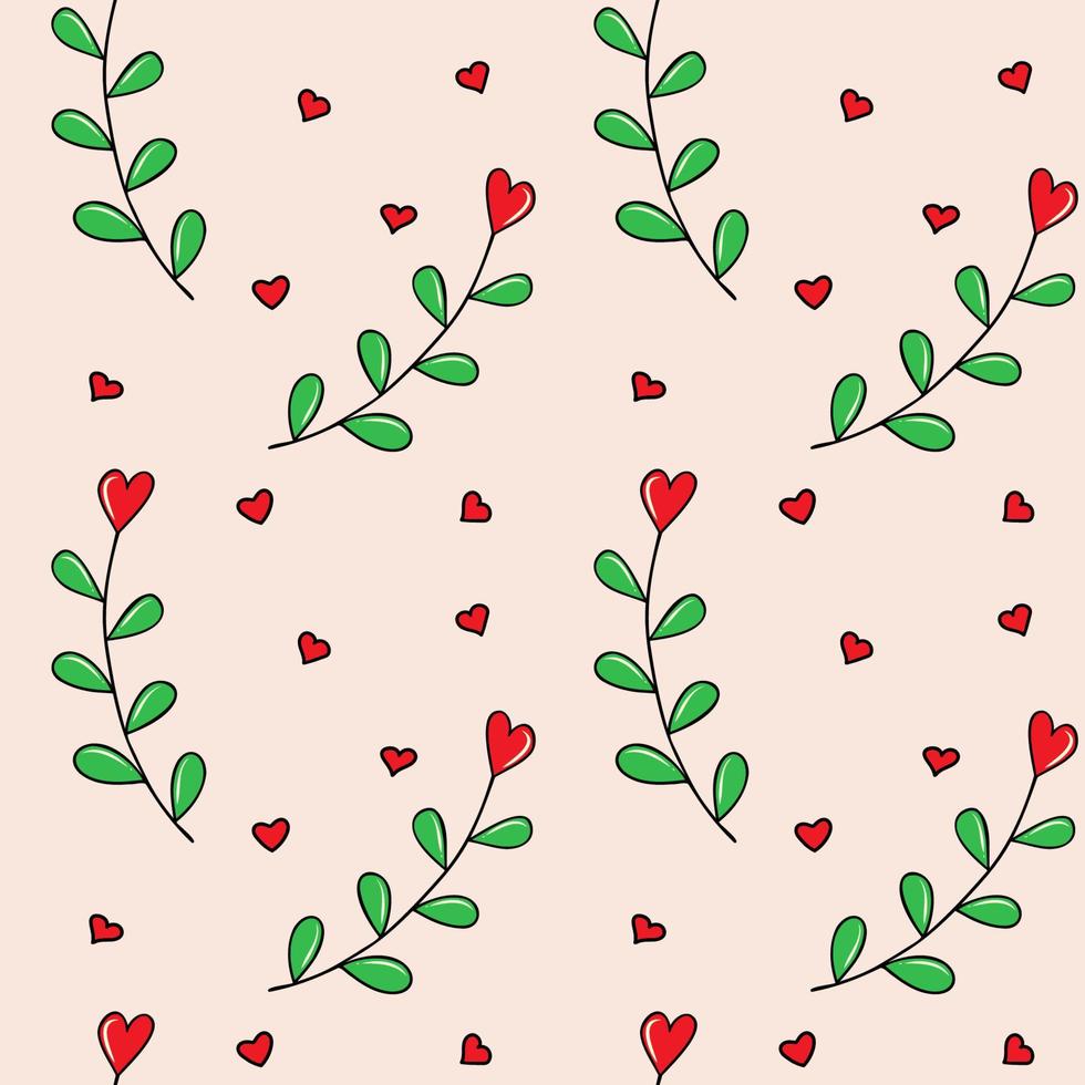 Seamless pattern with hearts. Leaves with hearts. Vector pattern in doodle style.