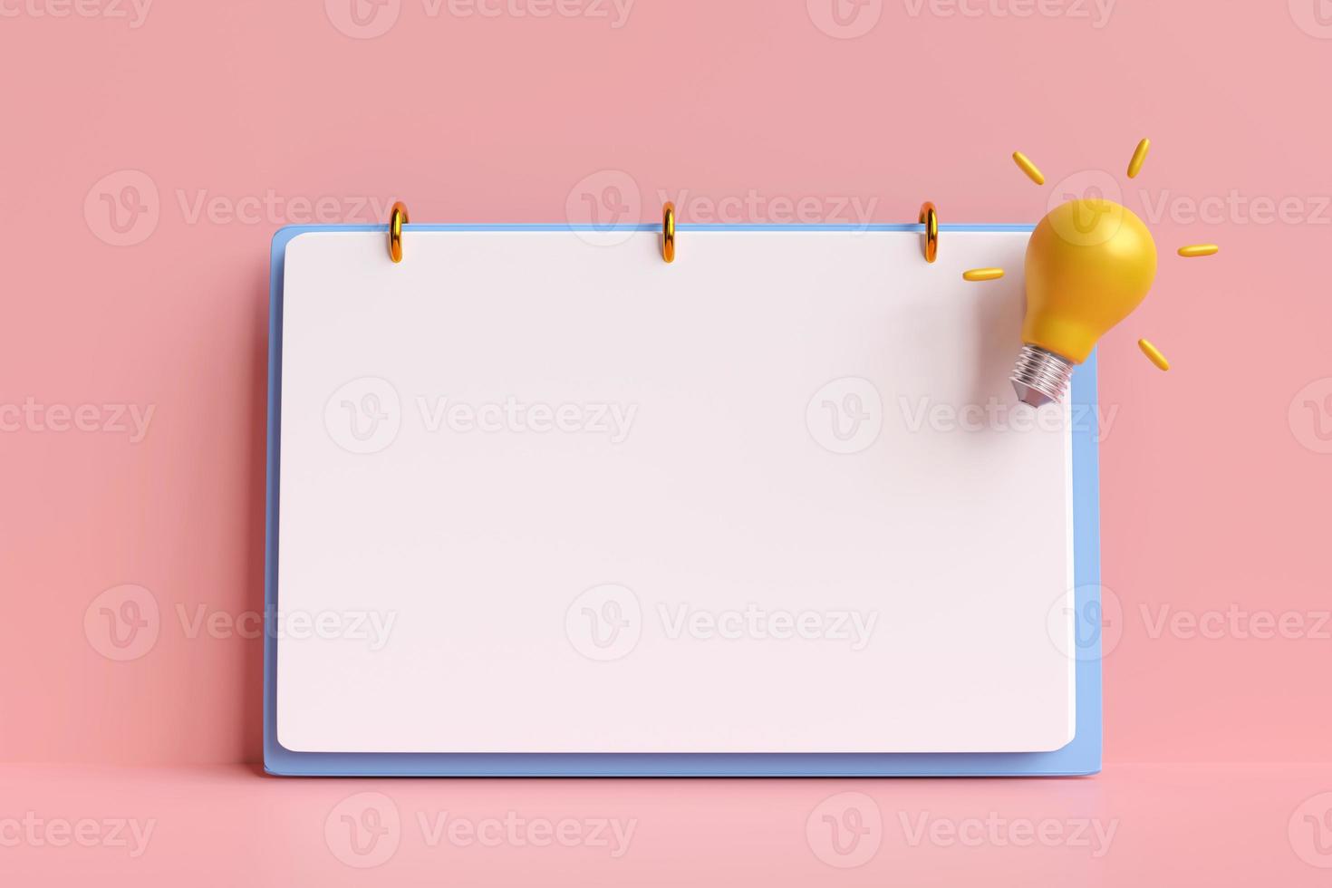 Idea light bulb and blank white paper on a pastel pink background. with copy space business design. 3D illustration photo